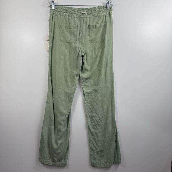 New Green Linen Blend April Kiss Pants Small Beach Rope Drawstring Waist Pockets - Picture 10 of 11